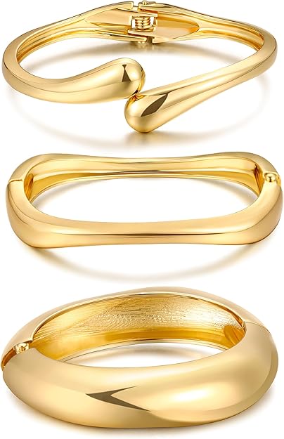 Chunky Gold Bangle Bracelets Set for Women