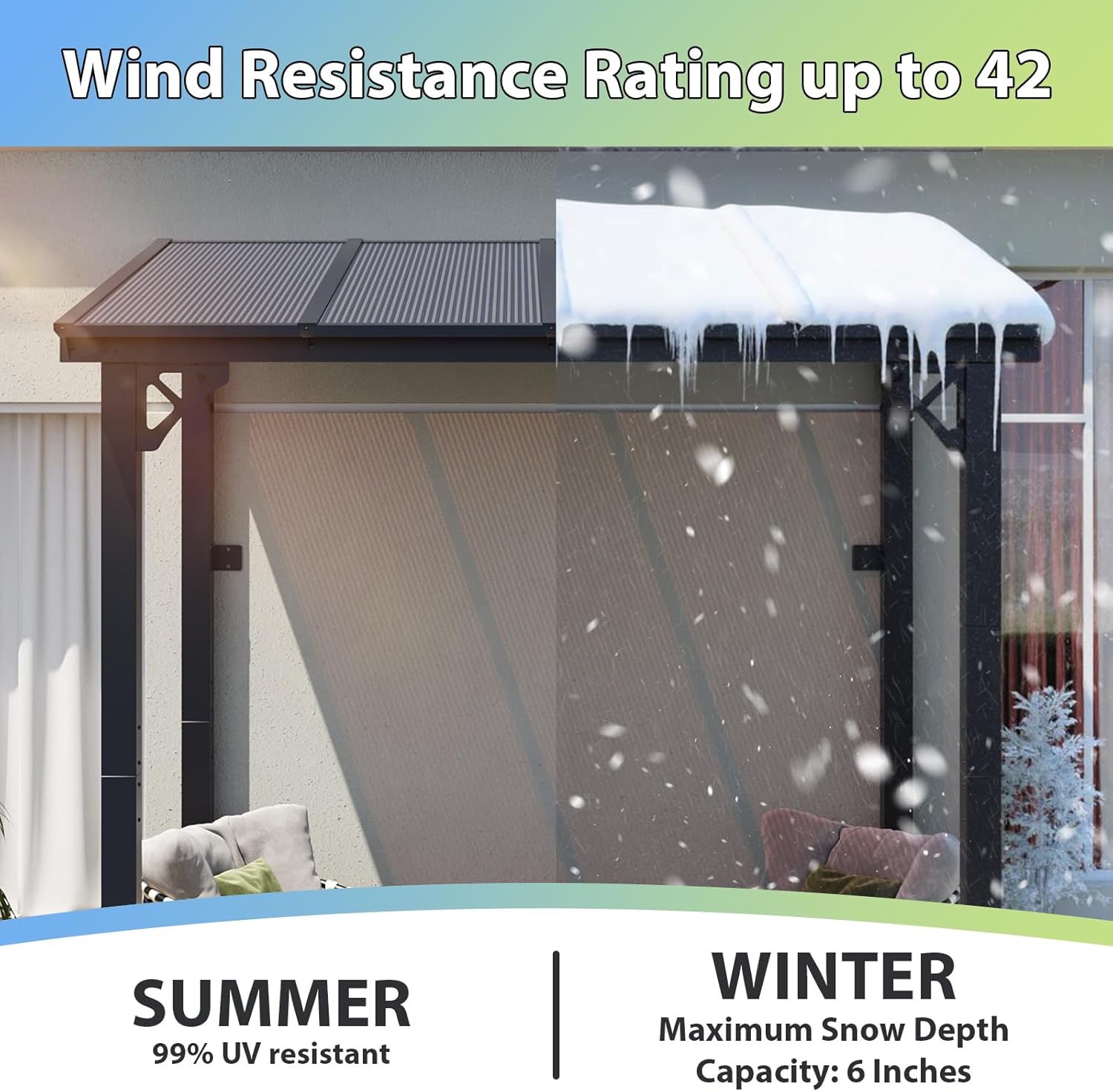 8’x 5’ Premium Gazebo with Aluminum Top Frame & Polycarbonate Panel, Wall Mounted Gazebos Pergola, Outdoor Patio Lean to Gazebo, Awnings with Sloped Roof, for Backyard, Porch, Deck