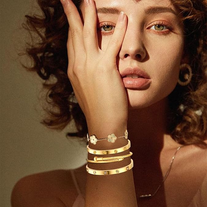 Women’s CZ Gold Bracelet Set