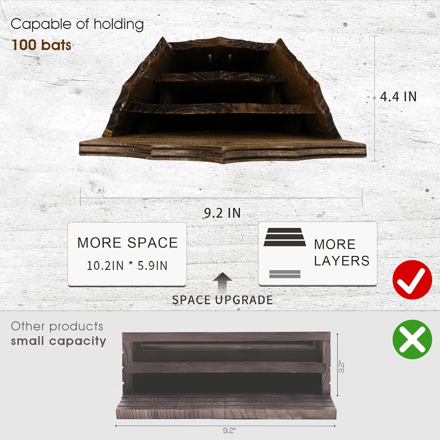 Wooden Bat House – Large 3-Chamber Outdoor Bat Box, Durable & Easy to Hang, Designed to Attract Bats, Brown (Bat House I)