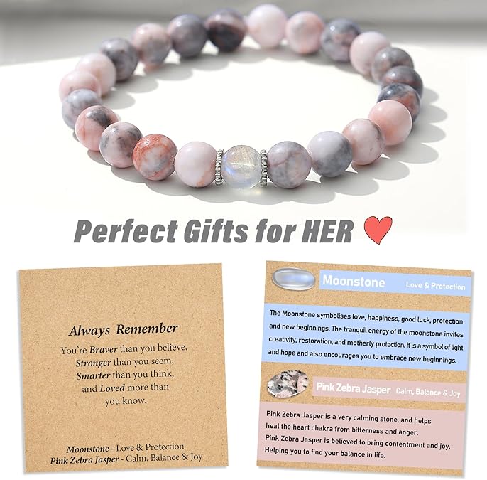Natural Crystal Beaded Bracelet for Girls Stretch Elastic Bracelet with Message Card Gift for Kids Teens Women