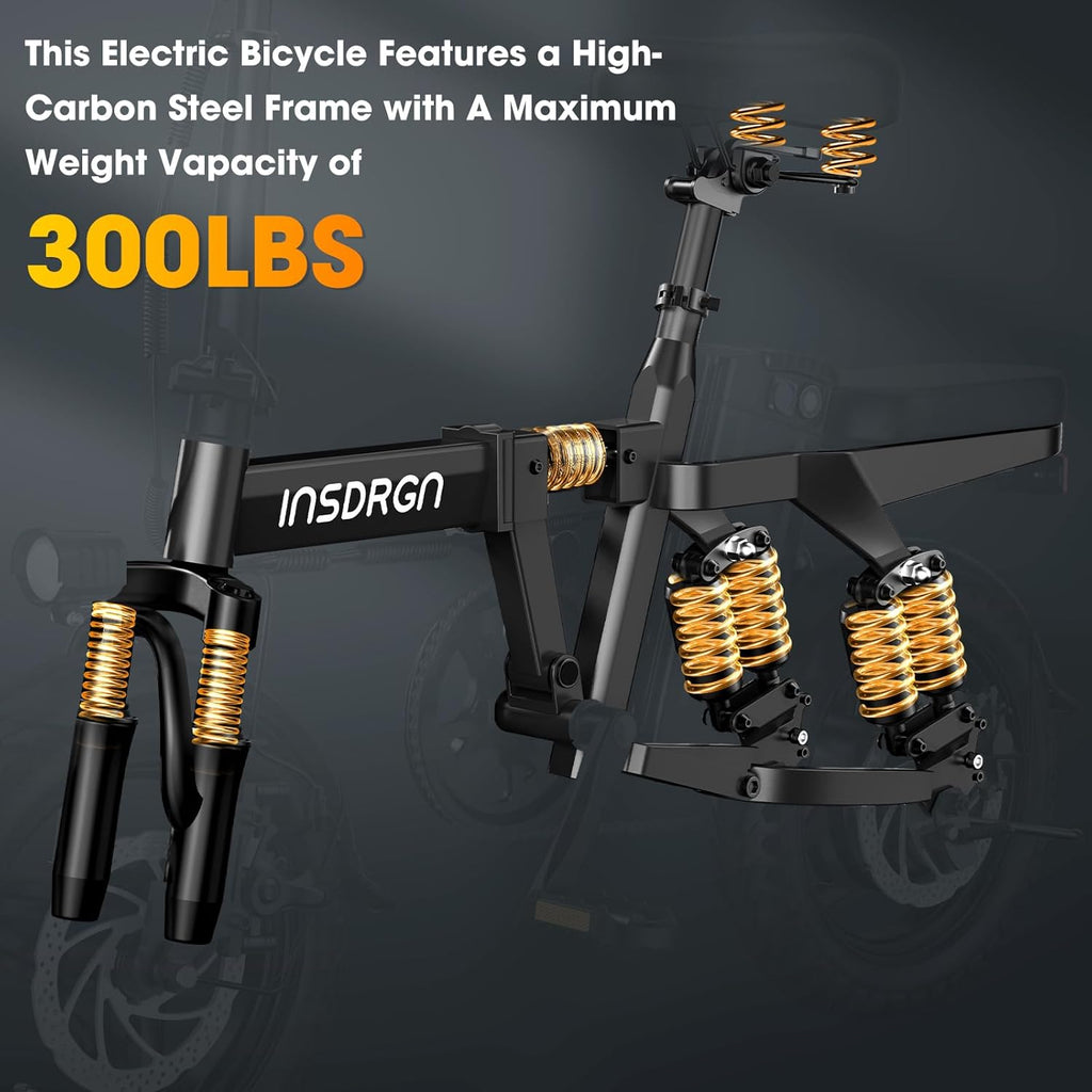 14" Folding Electric Bike for Adults – 1500W Motor, 20MPH, 48V 16Ah Removable Battery, 35–62 Miles Range, UL 2849 E-Bike