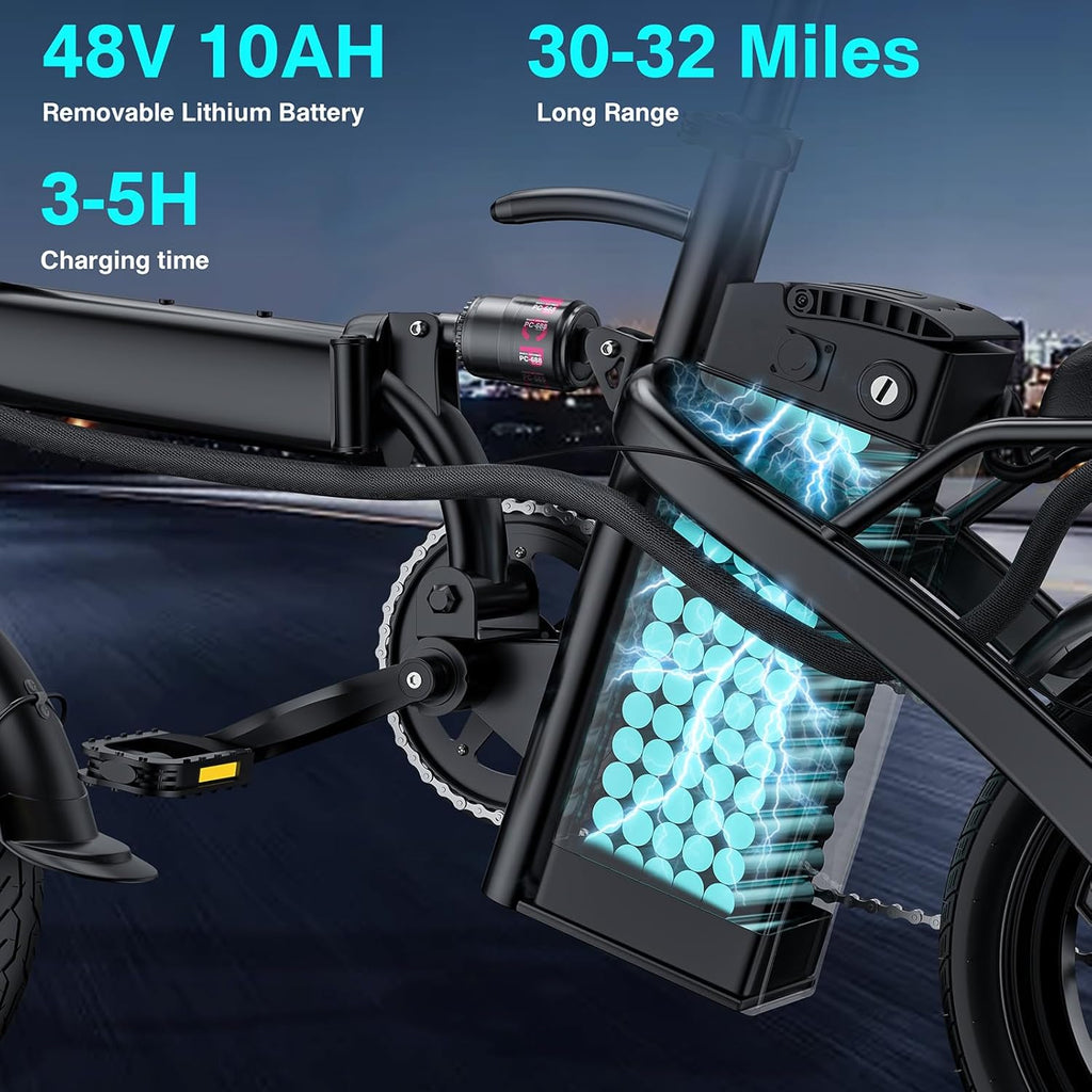 14" Folding Electric Bike for Adults & Teens – 560W Motor, 20–24MPH, 32-Mile Range, 48V 10Ah Battery, 3-Level Pedal Assist, UL 2849