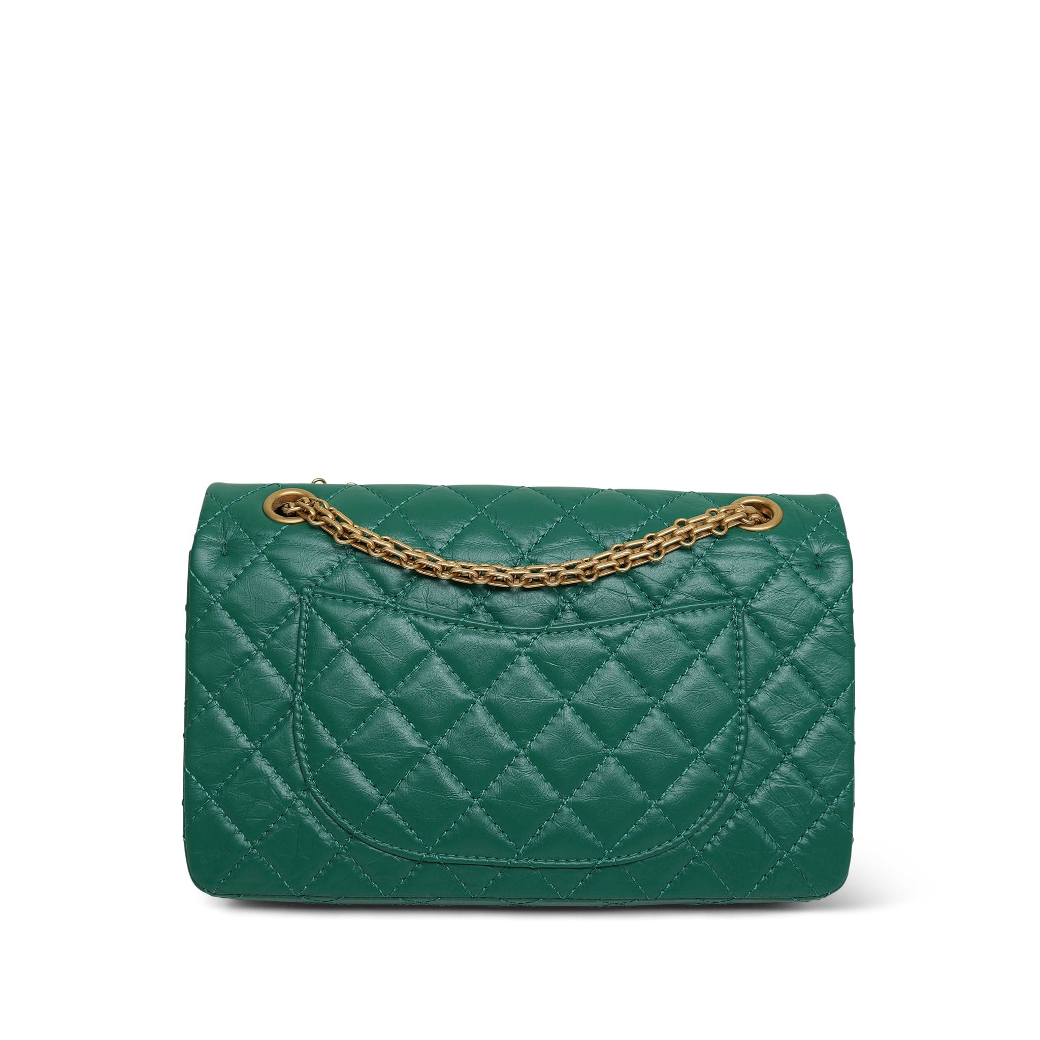 22A Green Crumpled Calfskin Quilted Reissue 2.55 225 Aged Gold Hardware