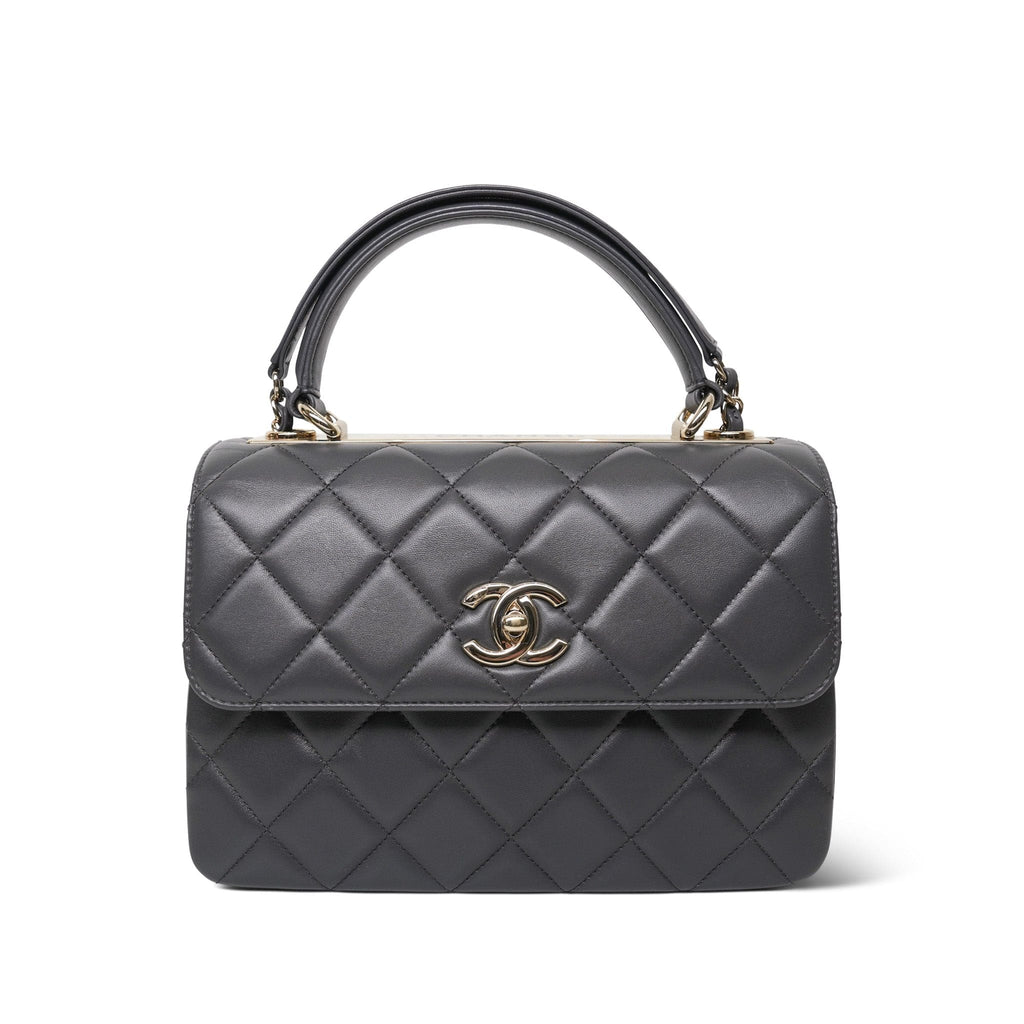Grey Lambskin Quilted Trendy CC Small Light Gold Hardware