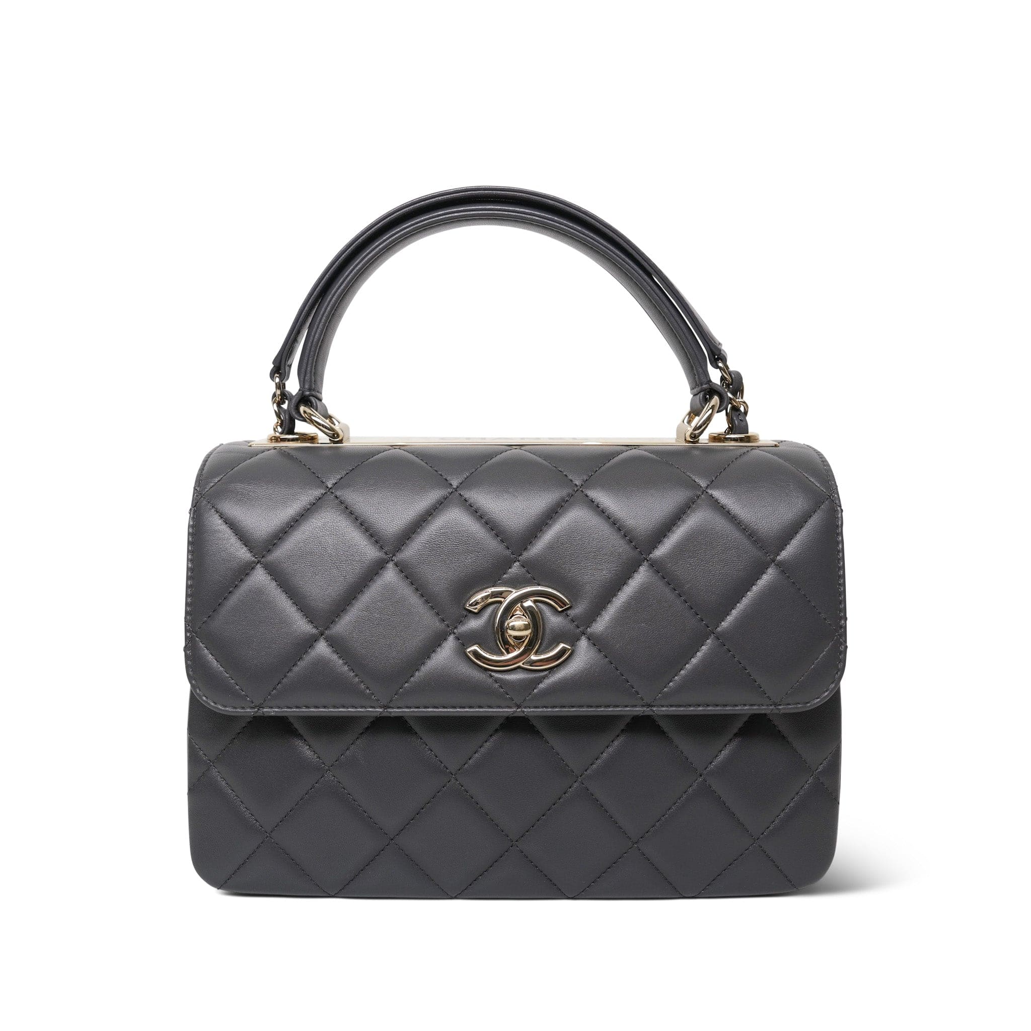 Grey Lambskin Quilted Trendy CC Small Light Gold Hardware