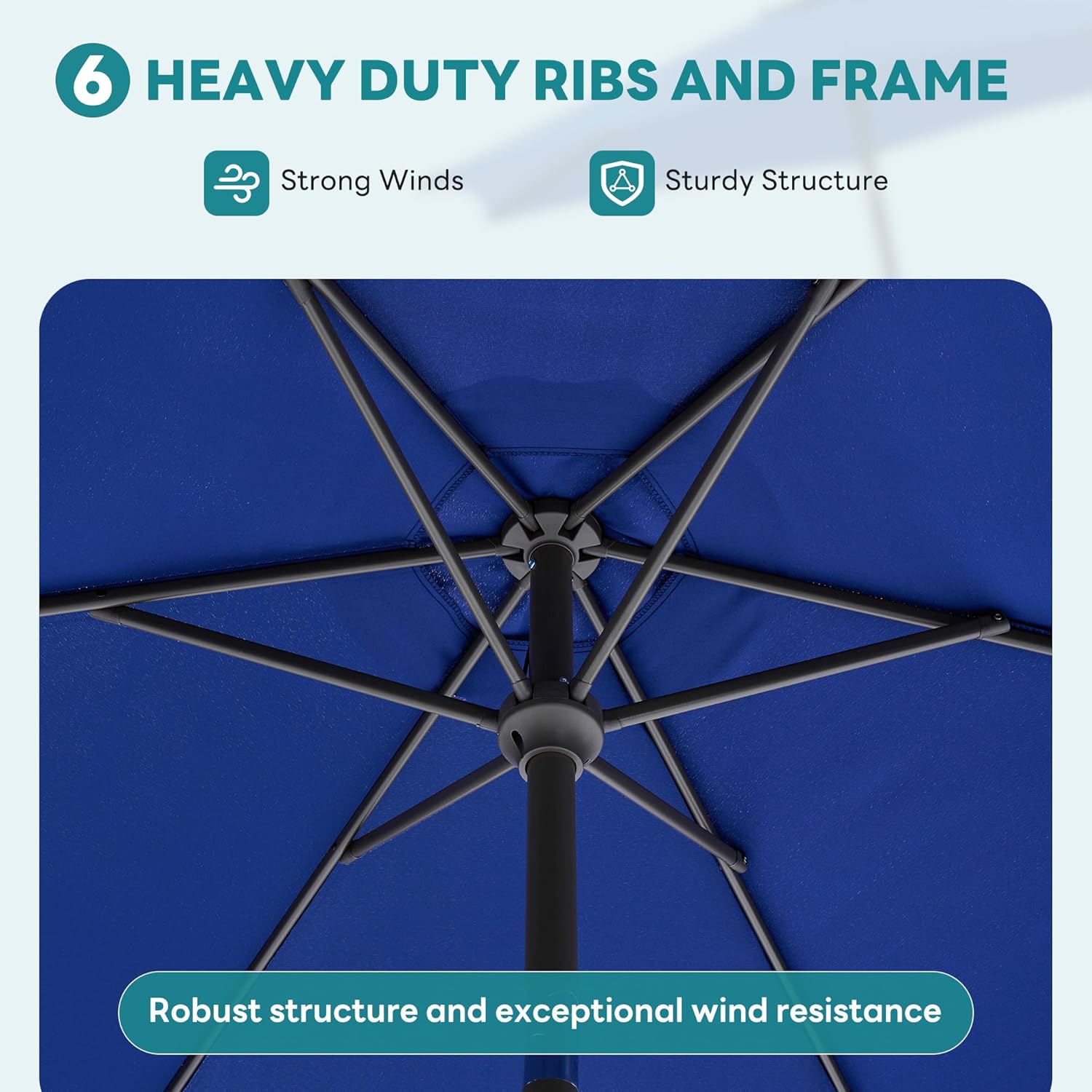 OLIXIS 7.5 ft Patio Umbrella – Tilt & Crank with 8 Sturdy Ribs, Waterproof Outdoor Umbrella for Pool, Terrace, Beach & Restaurant, Blue