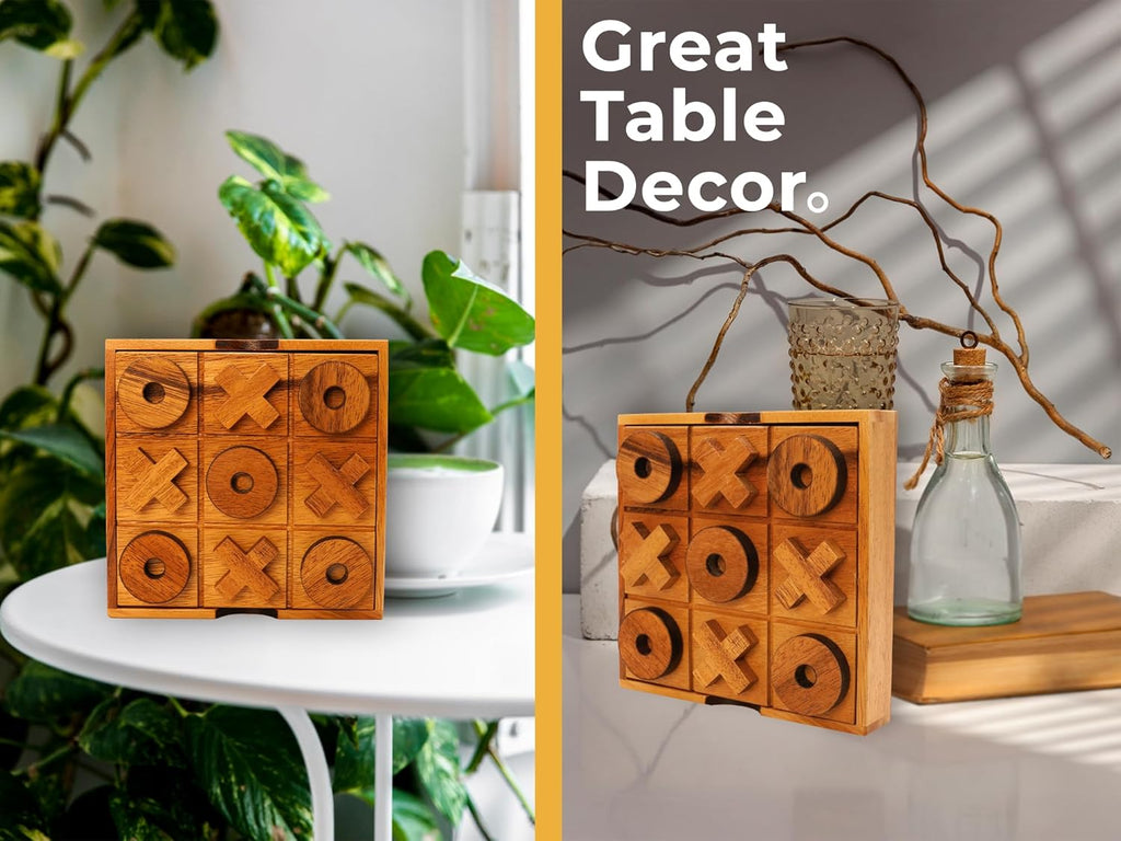 5.5 Inch Wooden Tic Tac Toe Game – Coffee Tabletop XO Block Board for Family Game Night, Desk Decor & Gift