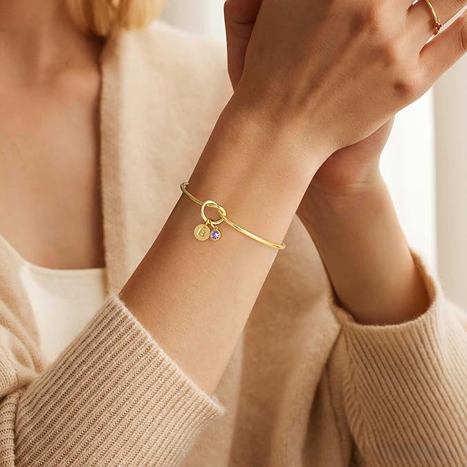 Initial Birthstone Knot Bangle