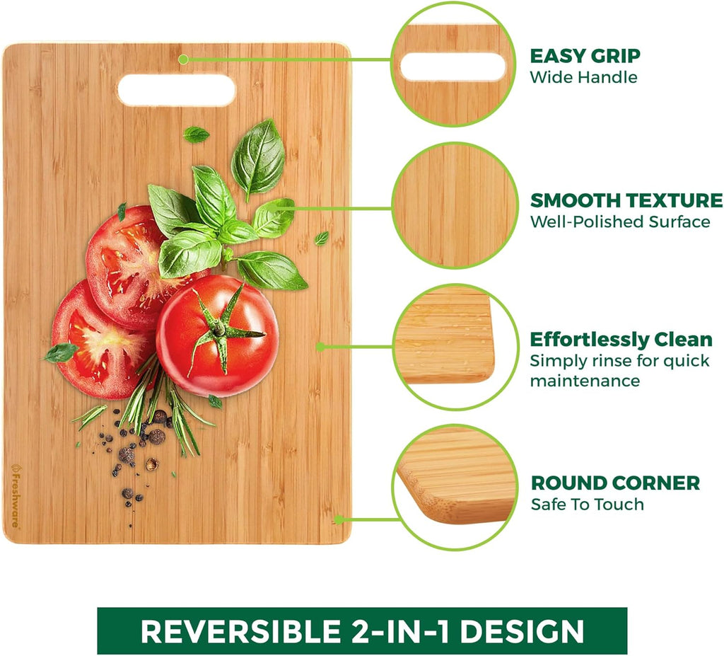 3-Piece Bamboo Cutting Board Set – Food-Grade Wooden Kitchen Chopping Boards, Knife-Friendly, Lightweight with Hanging Hole