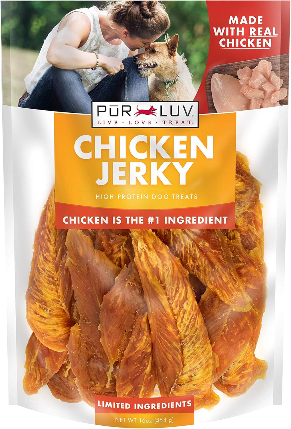 Chicken Jerky Dog Treats, Made with 100% Real Chicken Breast, High Protein Natural Chew Treats for Dogs, 16 oz