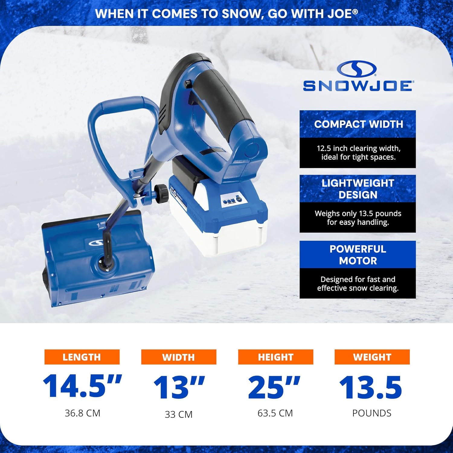 Snow Joe 24V Cordless Electric Snow Shovel – 13" Clearing Path, 400W Motor, Includes Cover & Scraper, Snow & Ice Removal for Driveway & Walkway