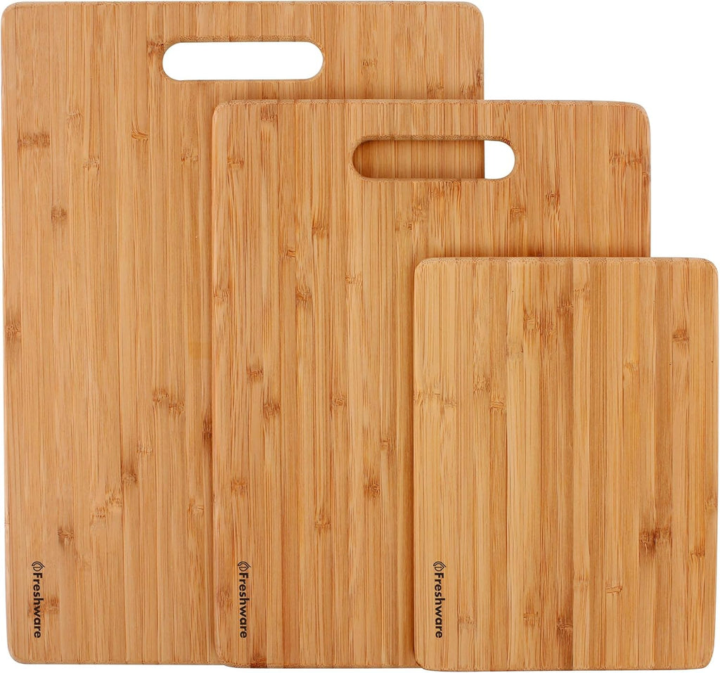 3-Piece Bamboo Cutting Board Set – Food-Grade Wooden Kitchen Chopping Boards, Knife-Friendly, Lightweight with Hanging Hole