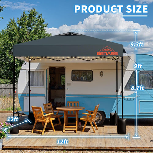 12x12 Pop Up Canopy, Easy Up Canopy Tent, Heavy Duty Tents for Parties, One Person Set Up Event Tent, Grey