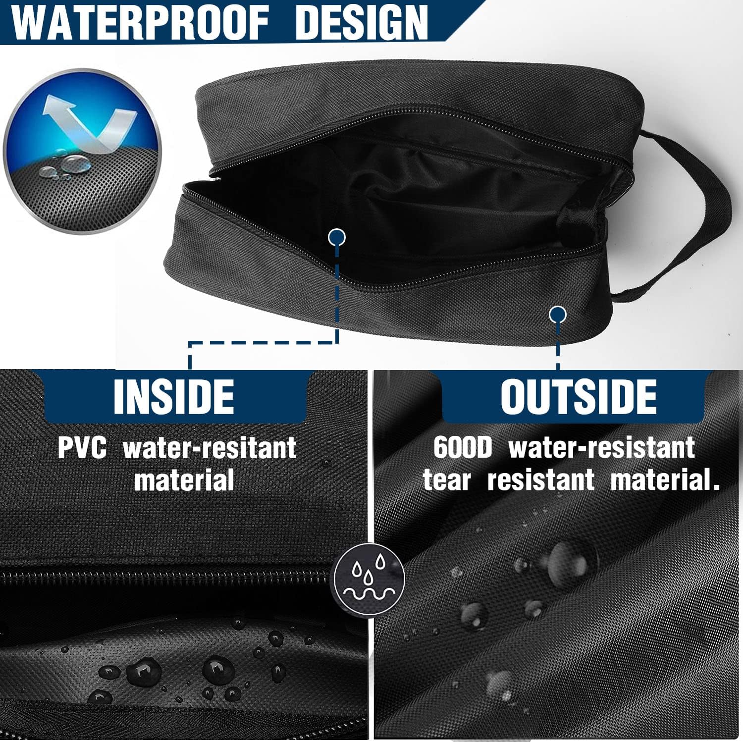 Toiletry Bag for Men Large Travel Wash Bag Water-Resistant Gym Shaving Organiser Bag, Shower Bathroom Makeup Bag with Handle (Black)