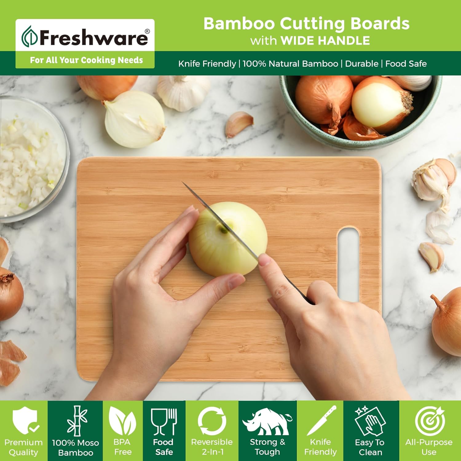3-Piece Bamboo Cutting Board Set – Food-Grade Wooden Kitchen Chopping Boards, Knife-Friendly, Lightweight with Hanging Hole