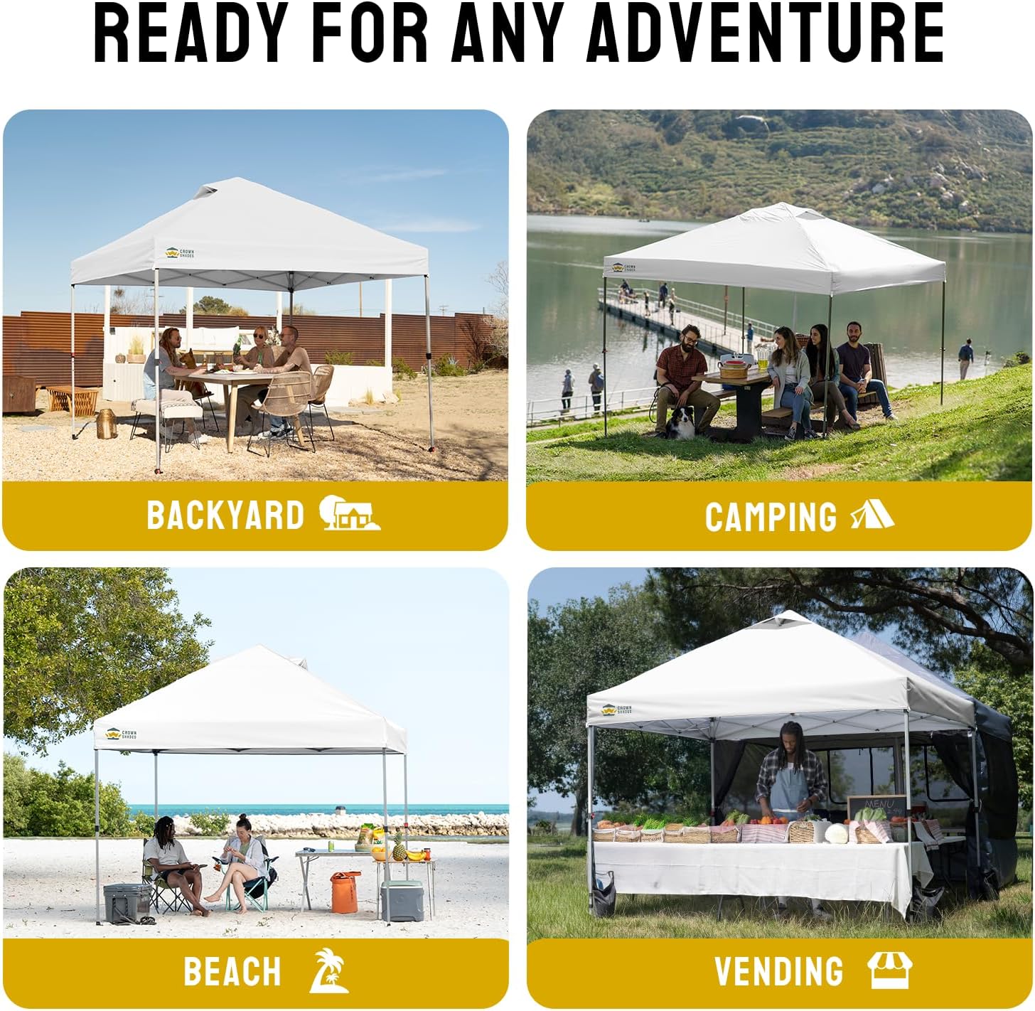 CROWN SHADES 10x10 ft Pop-Up Canopy – One-Push Setup Beach Tent with STO-N-Go Carry Bag, Silver Coated Top, Grid White, Outdoor Shade