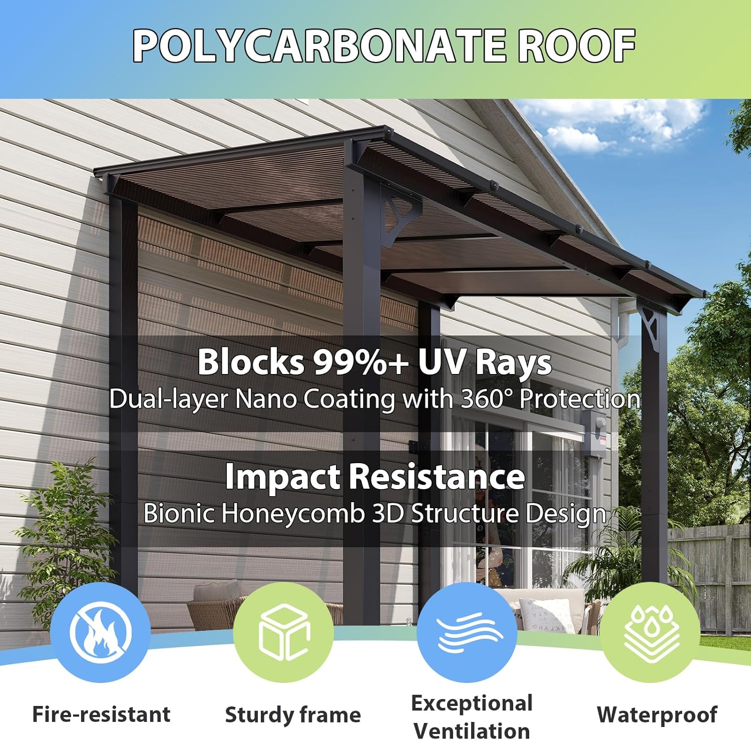 8’x 5’ Premium Gazebo with Aluminum Top Frame & Polycarbonate Panel, Wall Mounted Gazebos Pergola, Outdoor Patio Lean to Gazebo, Awnings with Sloped Roof, for Backyard, Porch, Deck