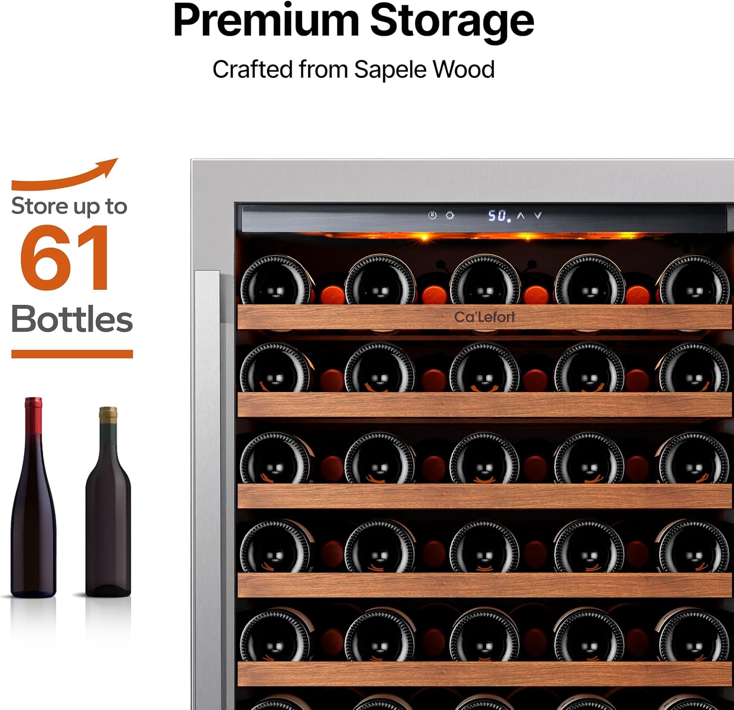 24-Inch 61 Bottle Wine Cooler Refrigerator – 40–65°F Built-In or Freestanding Wine Fridge with Glass Door & LED Lighting, 5.65 Cu Ft