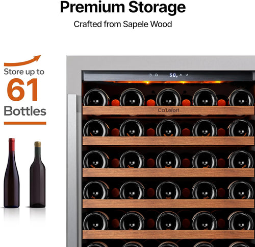 24-Inch 61 Bottle Wine Cooler Refrigerator – 40–65°F Built-In or Freestanding Wine Fridge with Glass Door & LED Lighting, 5.65 Cu Ft
