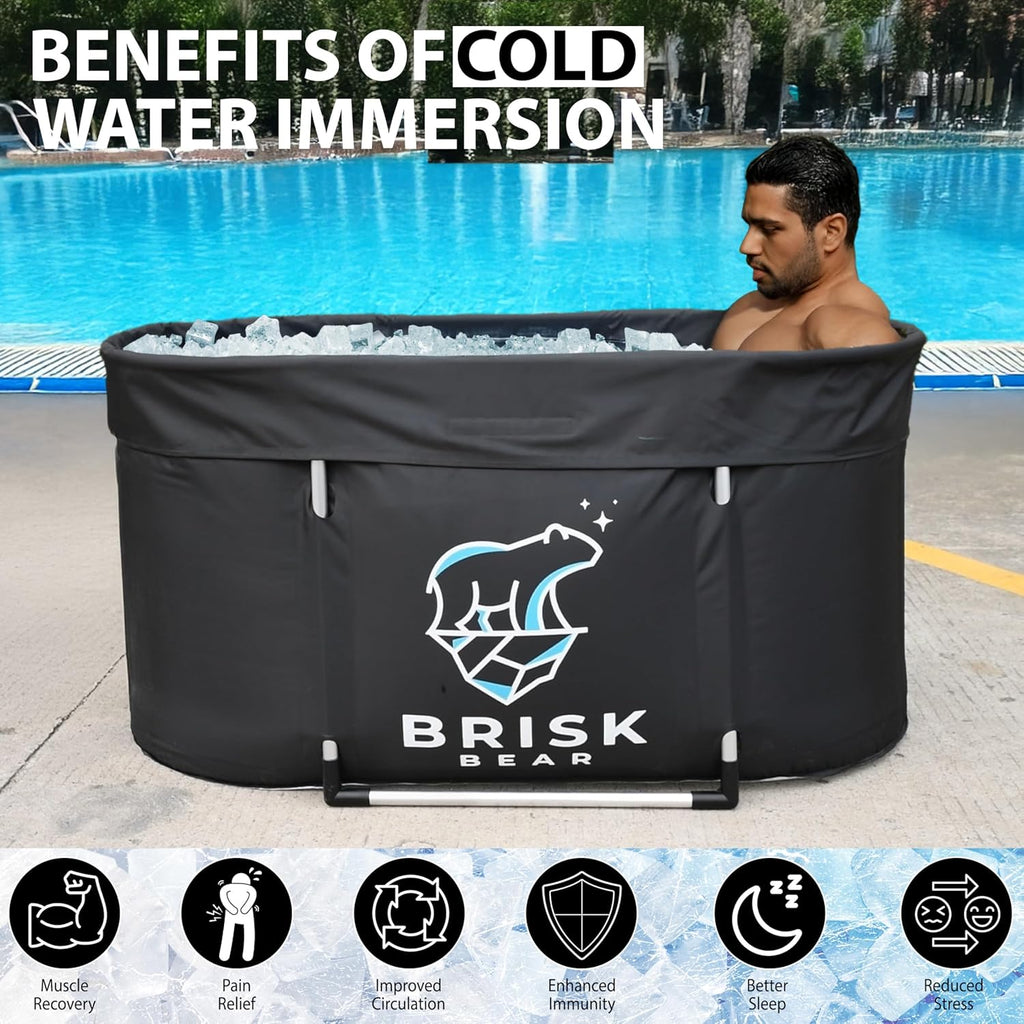 Brisk Bear XL Oval Ice Bath Tub – Extra-Large Cold Plunge for Athletes, Includes Cover, Digital Timer, Recovery & Muscle Soothing, Black