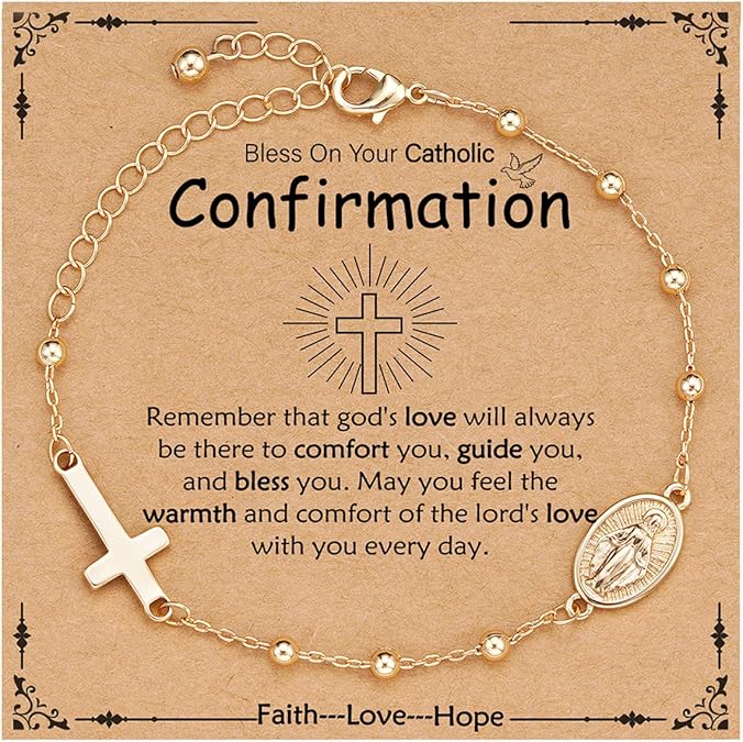 Catholic Rosary Bracelet for Girls Teens Virgin Mary Medal Cross Charm Link Chain Adjustable Bracelet