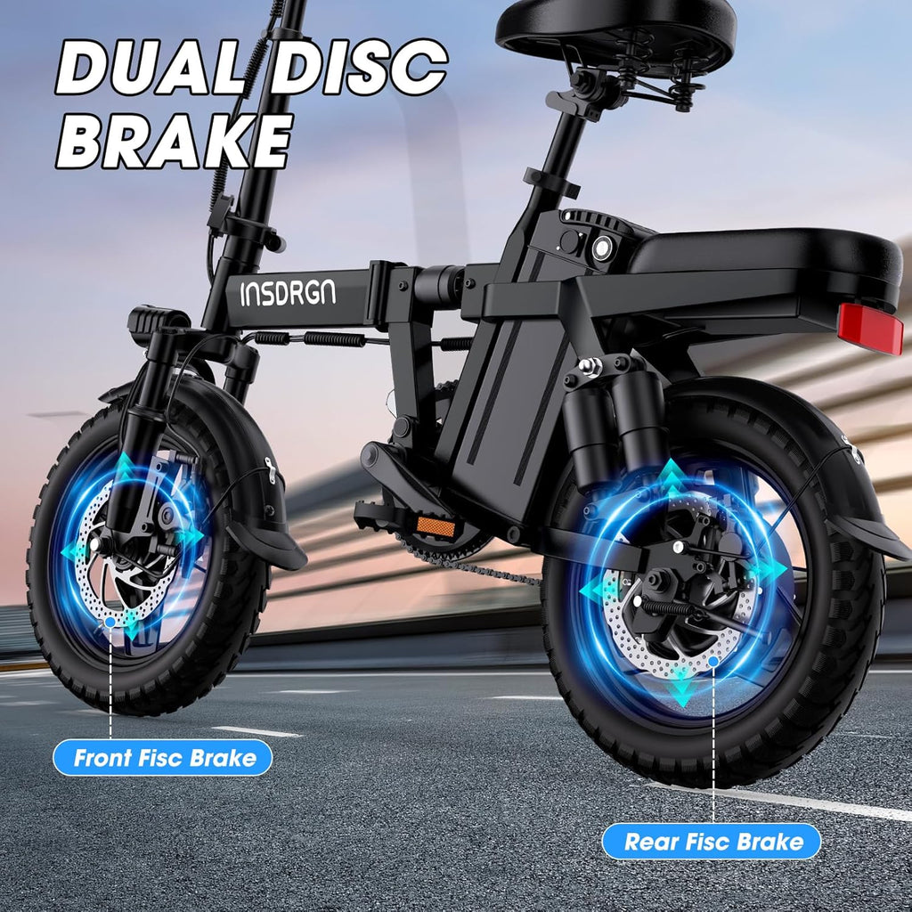 14" Folding Electric Bike for Adults & Teens – 650W Peak Motor, 20MPH, 28-Mile Range, 9-Point Suspension, Dual Disc Brakes, UL 2849