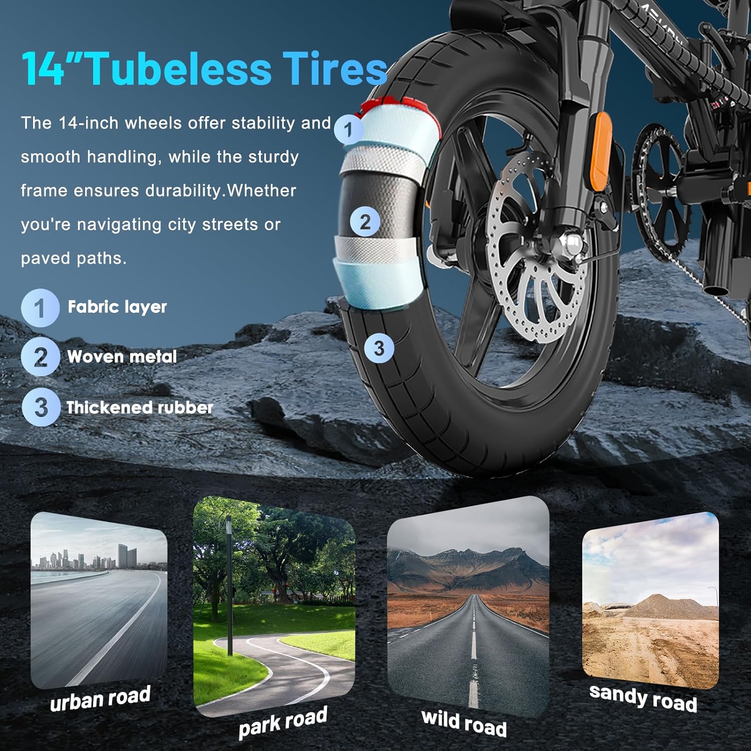 14" Folding Electric Bike for Adults – 750W Peak Motor, 35-Mile PAS Range, Foldable Commuter E-Bike with 48V Removable Battery