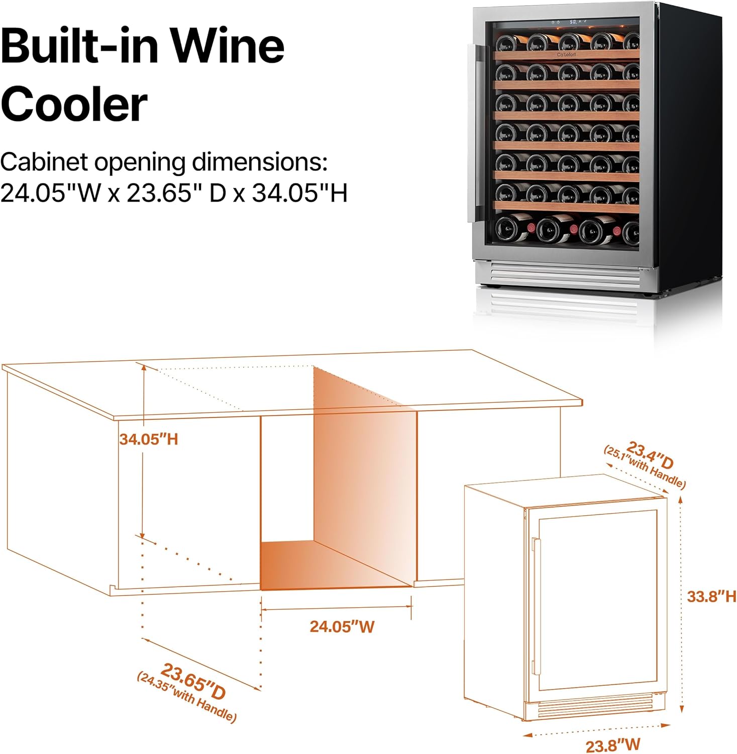 24-Inch 61 Bottle Wine Cooler Refrigerator – 40–65°F Built-In or Freestanding Wine Fridge with Glass Door & LED Lighting, 5.65 Cu Ft