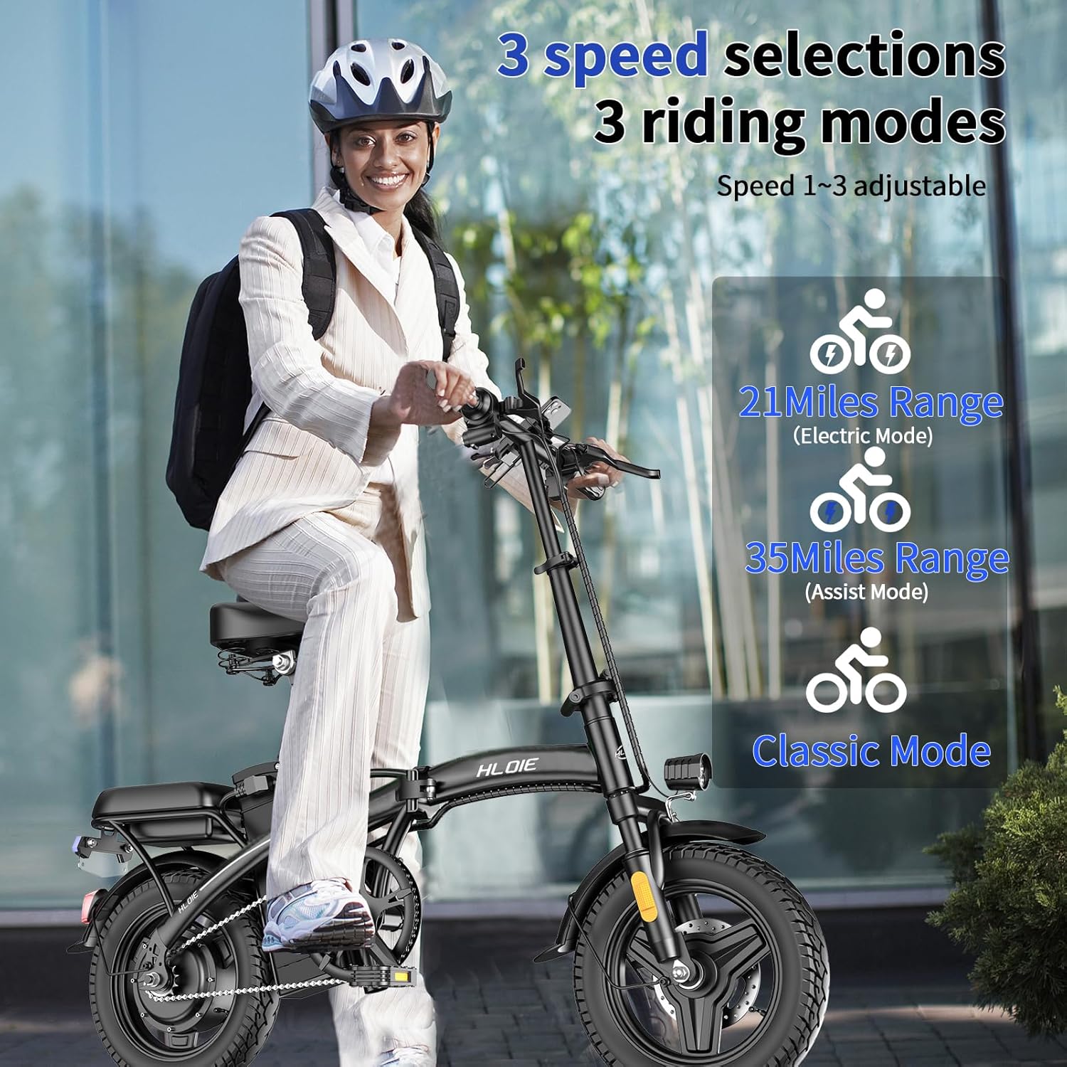 14" Folding Electric Bike for Adults & Teens – 750W Peak Motor, 23MPH, 48V 12Ah Battery, 35-Mile PAS Range, Foldable E-Bike