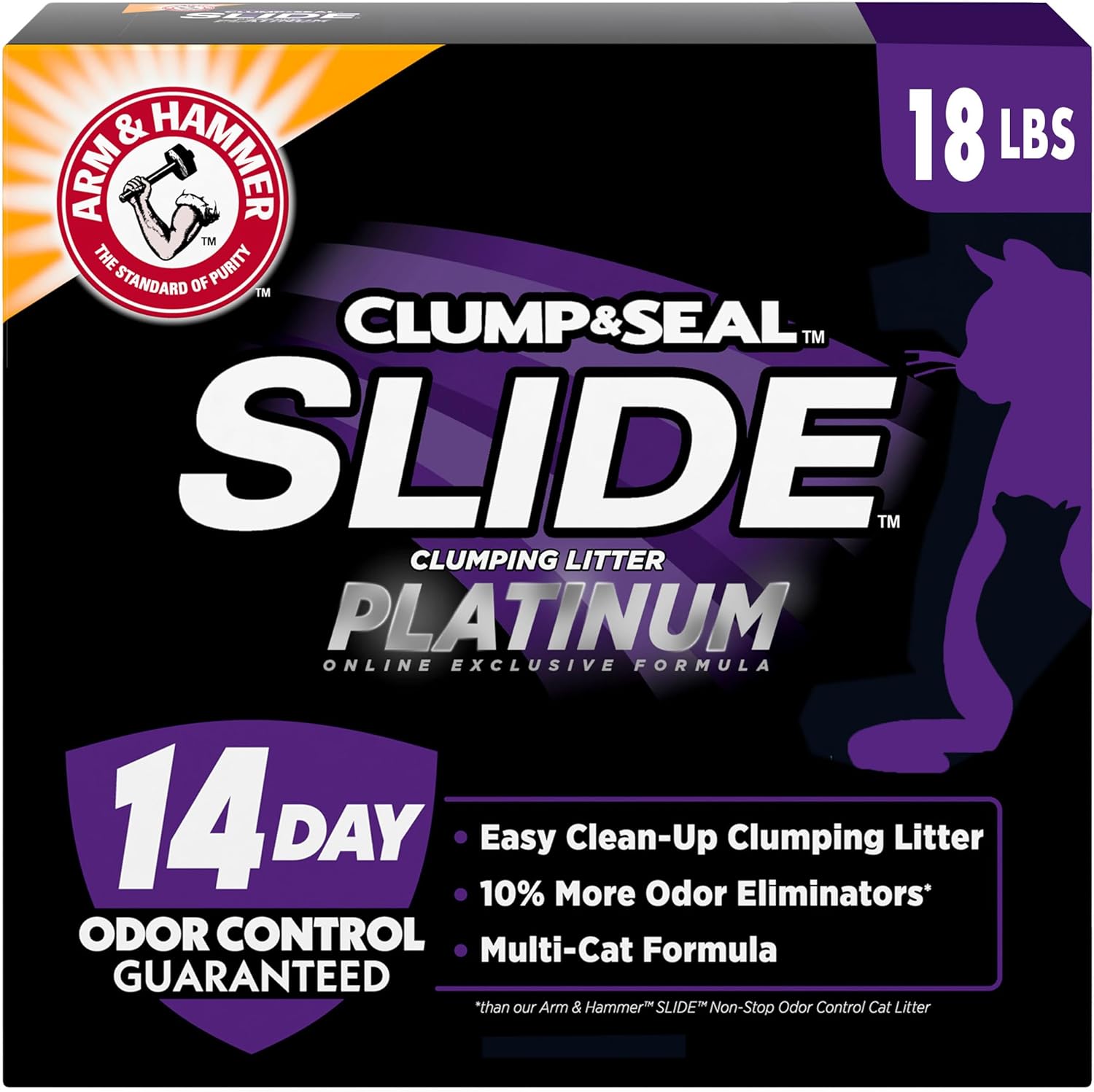 Clump & Seal Slide Platinum Multi-Cat Clumping Cat Litter, 14-Day Odor Control, EZ Clean Technology, 18 lb