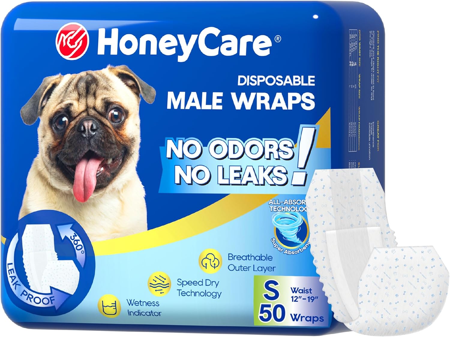 All-Absorb A26 Male Dog Wrap Diapers, Small Size, Disposable Pet Belly Bands, 50 Count