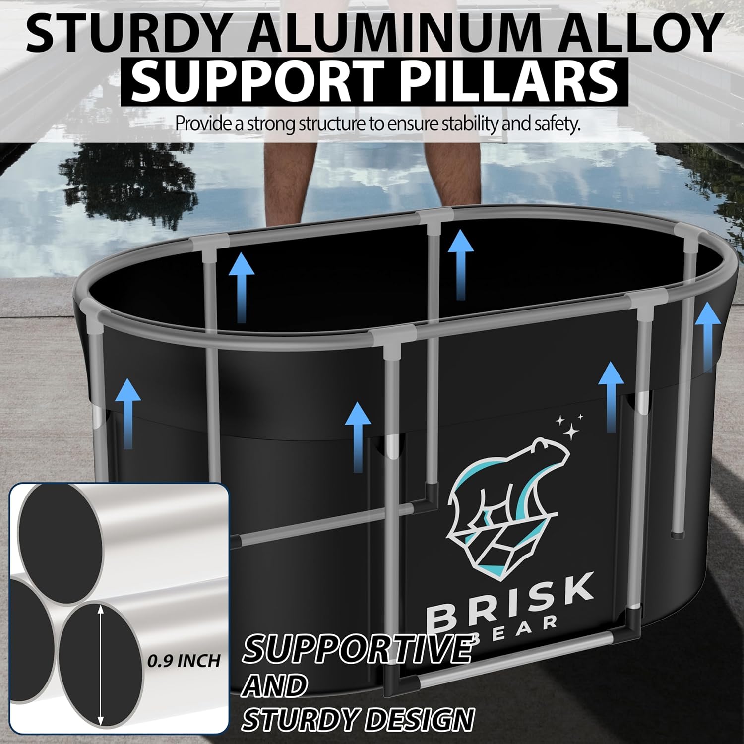 Brisk Bear XL Oval Ice Bath Tub – Extra-Large Cold Plunge for Athletes, Includes Cover, Digital Timer, Recovery & Muscle Soothing, Black