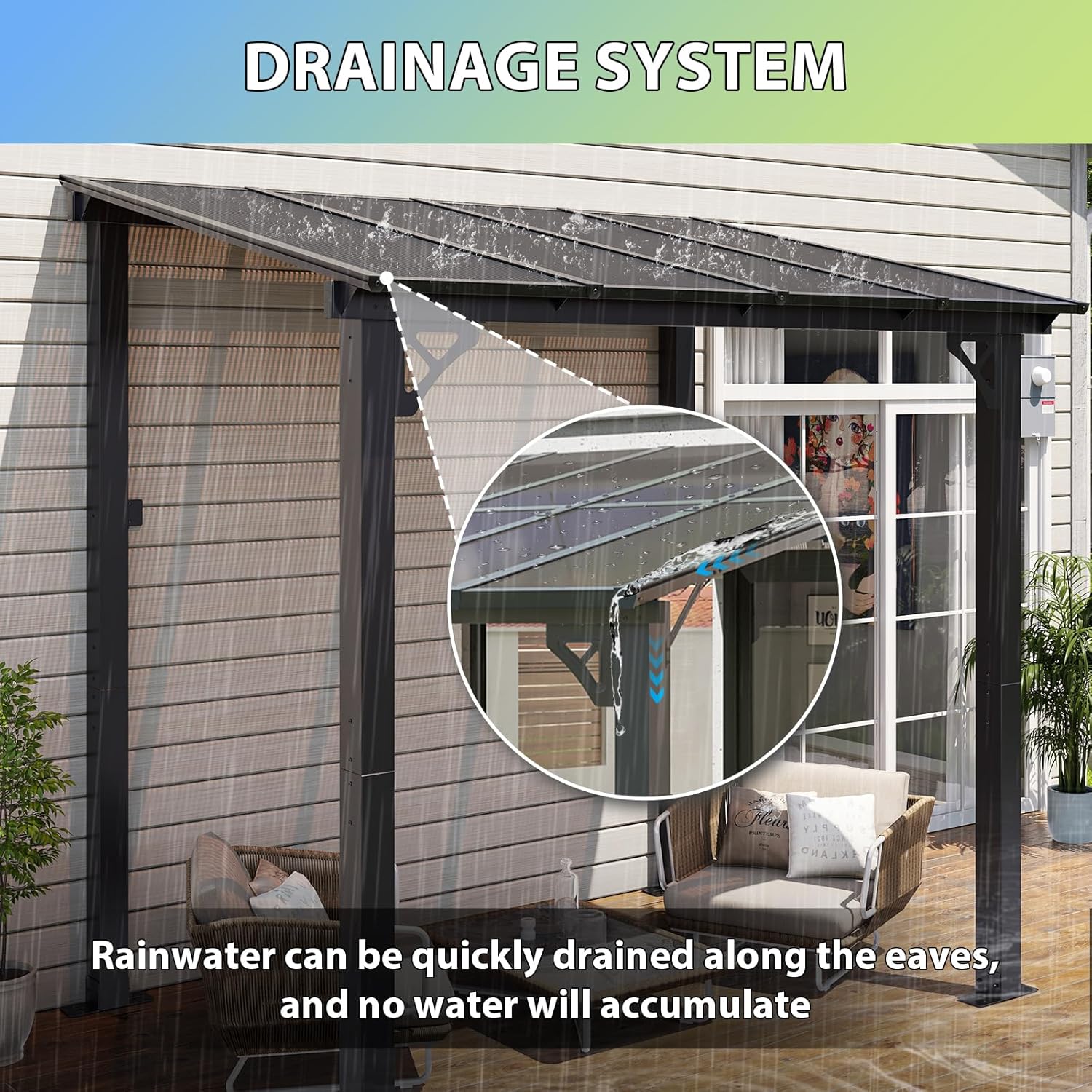 8’x 5’ Premium Gazebo with Aluminum Top Frame & Polycarbonate Panel, Wall Mounted Gazebos Pergola, Outdoor Patio Lean to Gazebo, Awnings with Sloped Roof, for Backyard, Porch, Deck