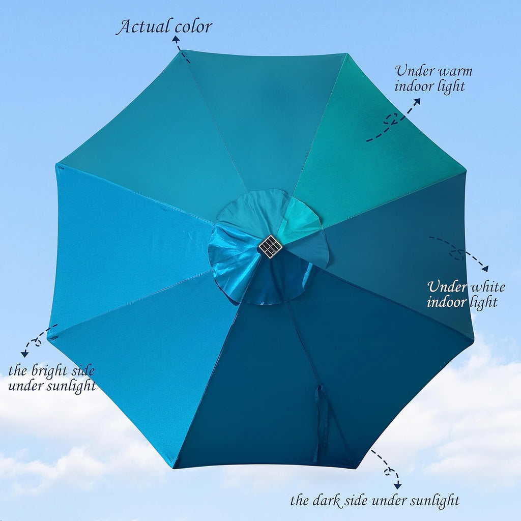 Blissun 9 ft Solar Patio Umbrella – 32 LED Lighted, Tilt & Crank, Outdoor Umbrella for Garden, Deck, Backyard, Pool & Beach, Cerulean