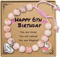 Birthday Bracelet for Girls – Pink Natural Stone Beaded Bracelet with Heart Charm, Adjustable Gift for Daughter