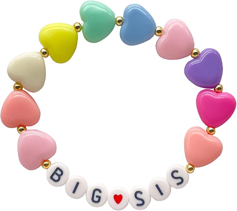 Big Sister Bracelet for Girls Colorful Heart Bead Elastic Bracelet Kids Jewelry Gift