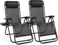 Sweetcrispy Set of 2 Zero Gravity Chairs – Portable Folding Recliners with Cup Holders & Adjustable Pillow, Outdoor Lounge for Pool, Garden, Lawn, Black