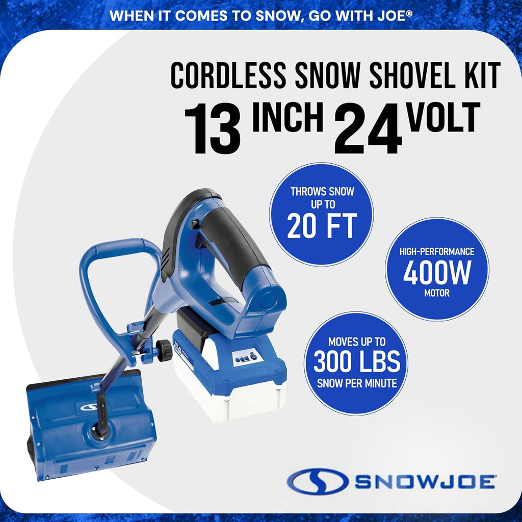 Snow Joe 24V Cordless Electric Snow Shovel – 13" Clearing Path, 400W Motor, Includes Cover & Scraper, Snow & Ice Removal for Driveway & Walkway
