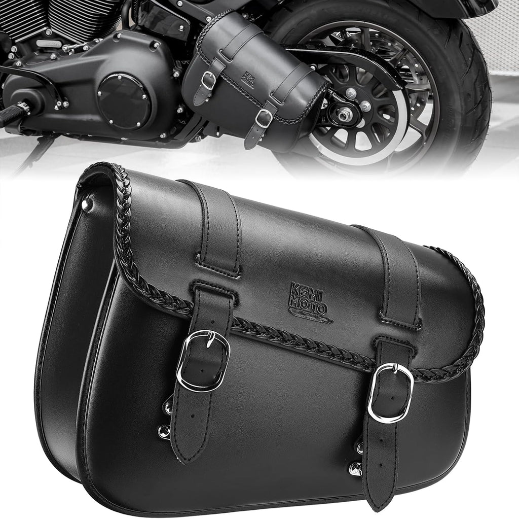 Left Side 10L Motorcycle Swingarm Bag – Synthetic Leather Tool Bag for Softail, Sportster S, Dyna, Low Rider, Fat Bob