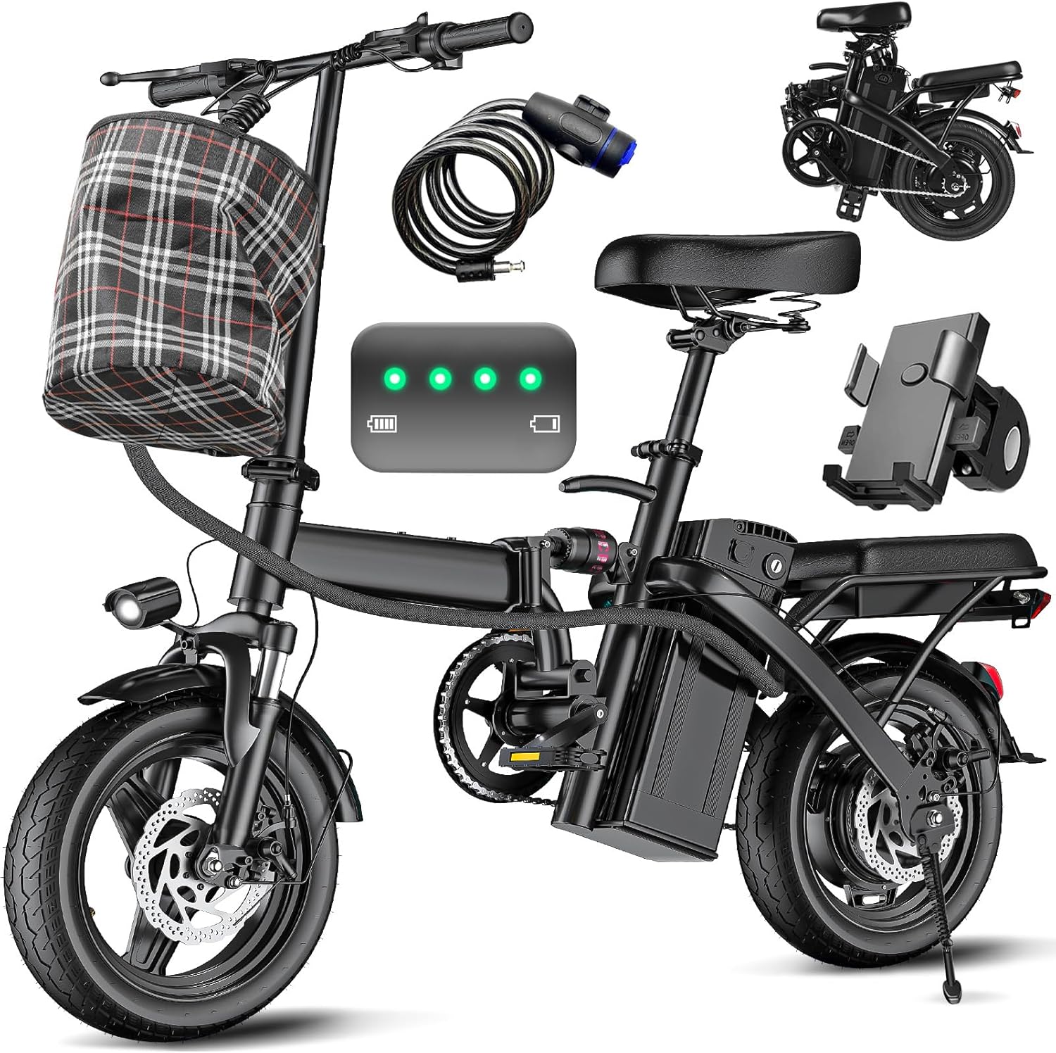 14" Folding Electric Bike for Adults & Teens – 560W Motor, 20–24MPH, 32-Mile Range, 48V 10Ah Battery, 3-Level Pedal Assist, UL 2849
