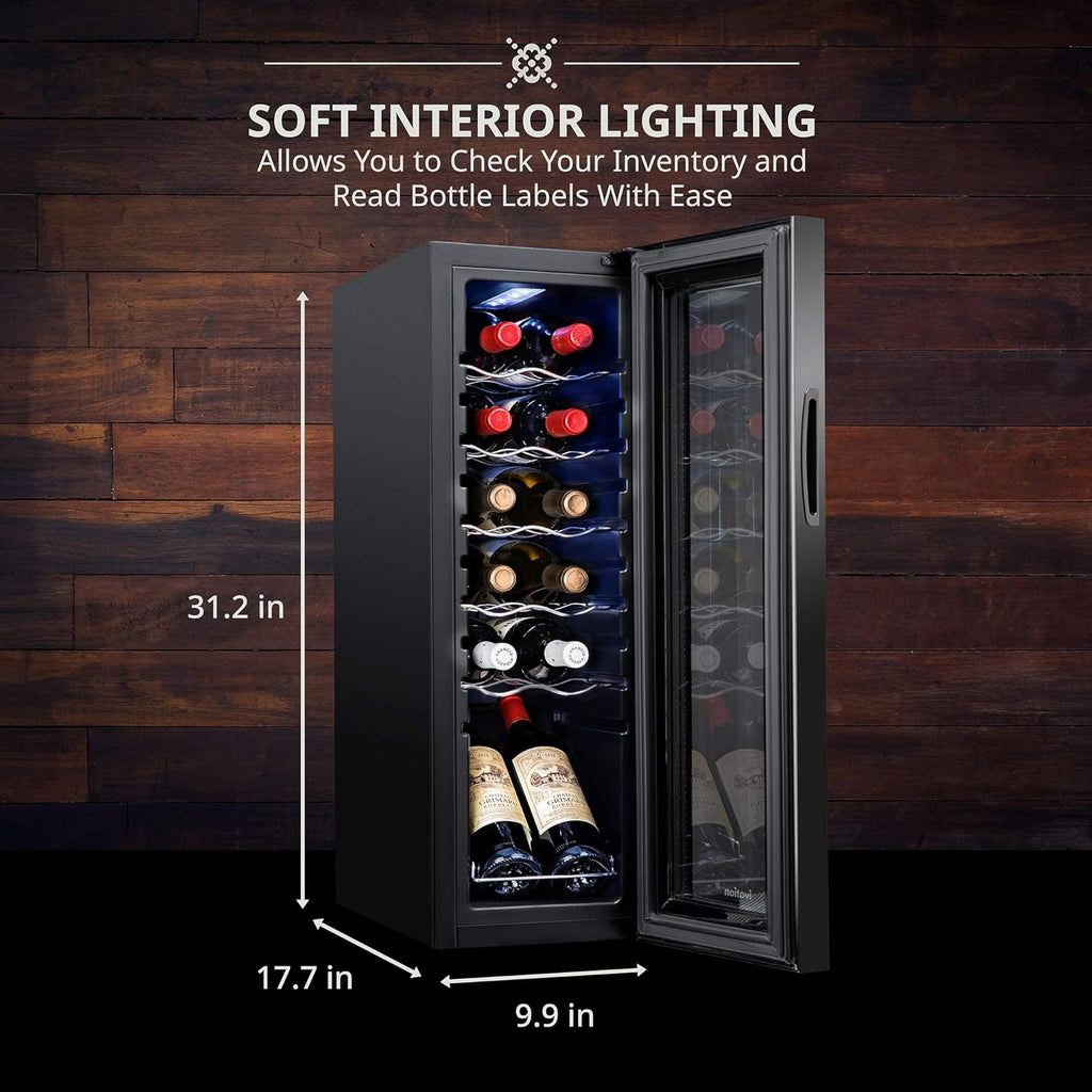 12 Bottle Compressor Wine Cooler Refrigerator with Lock – 41°F–64°F Digital Temperature Control, Freestanding Glass Door, Black