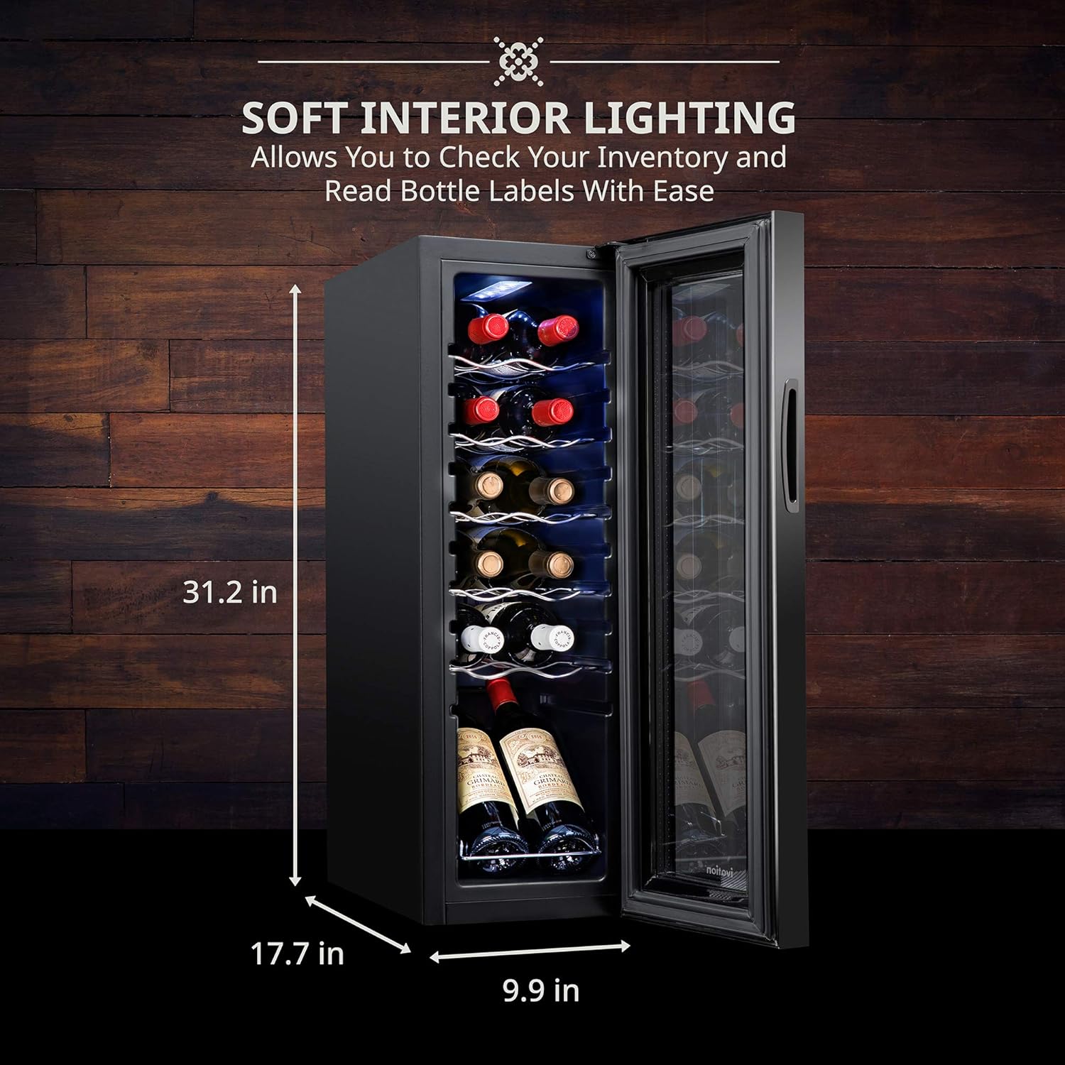 12 Bottle Compressor Wine Cooler Refrigerator with Lock – 41°F–64°F Digital Temperature Control, Freestanding Glass Door, Black