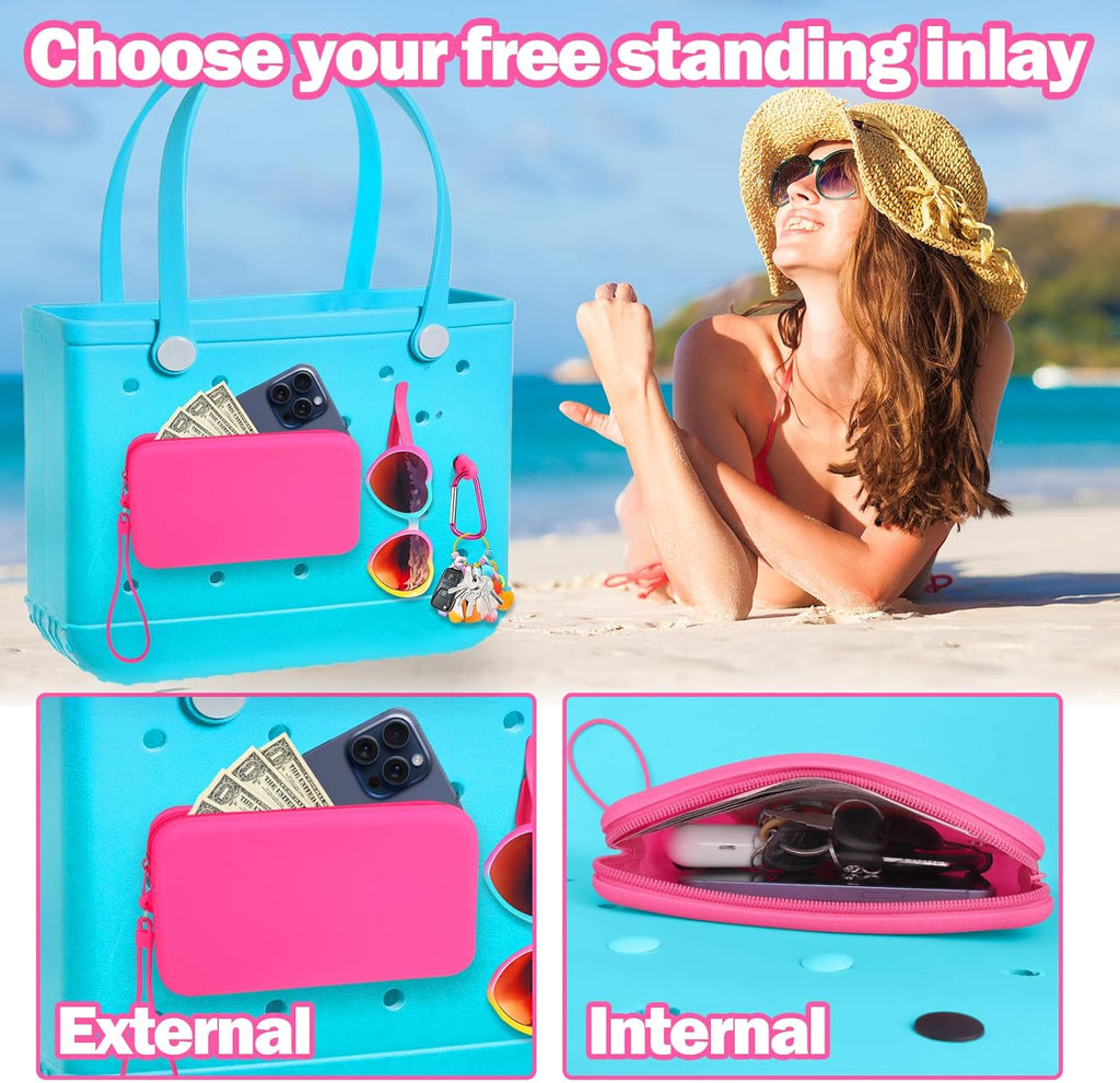 Silicone Wallet for Bogg Bag Phone Holder, Accessories Set for Bogg Bag Contain 2PCS Key Holder and a Large Capacity Silicone Zipper Bag for Beach Bags
