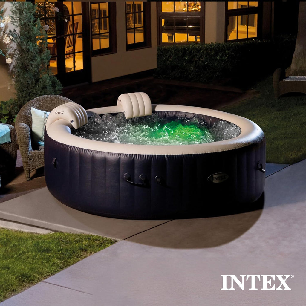 INTEX PureSpa Plus Bubble Massage 6-Person Inflatable Spa – 85"x28", Energy-Efficient Cover, 2 Headrests, LED Light