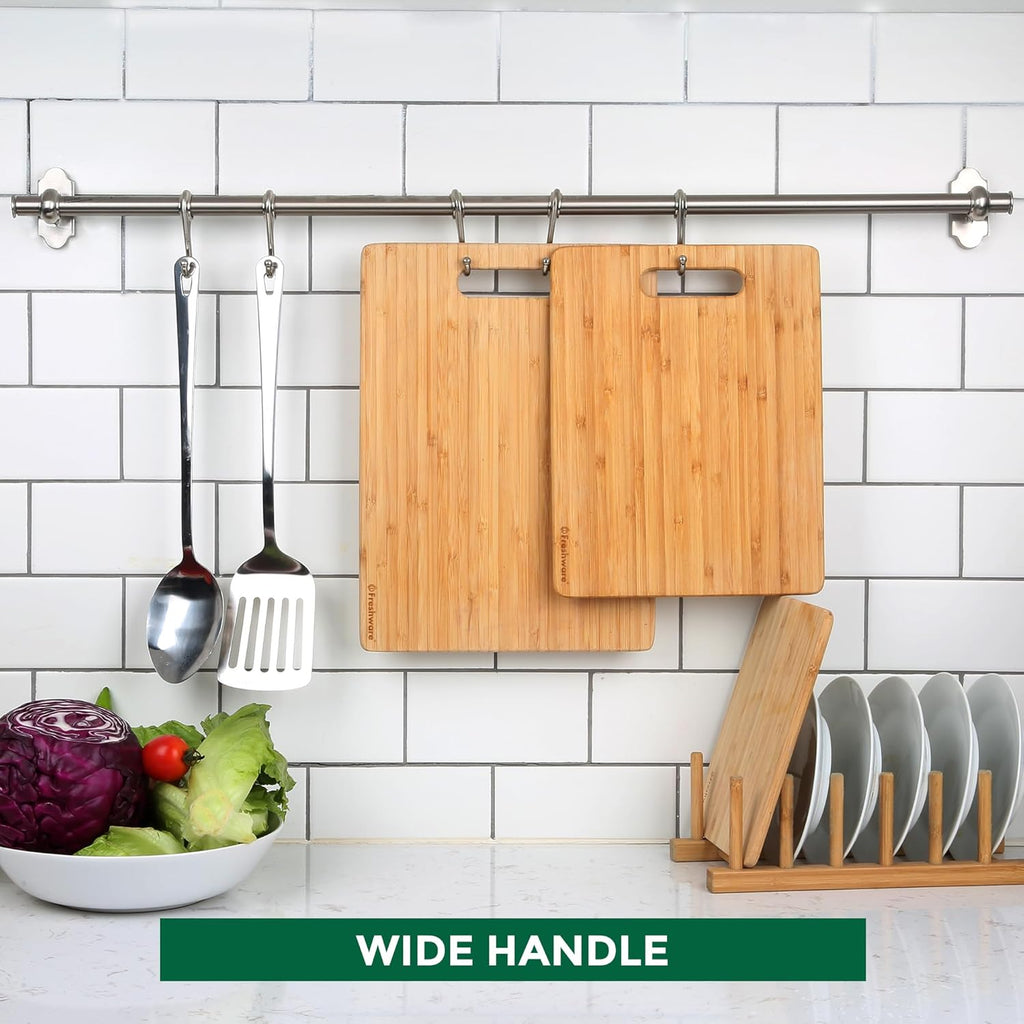 3-Piece Bamboo Cutting Board Set – Food-Grade Wooden Kitchen Chopping Boards, Knife-Friendly, Lightweight with Hanging Hole