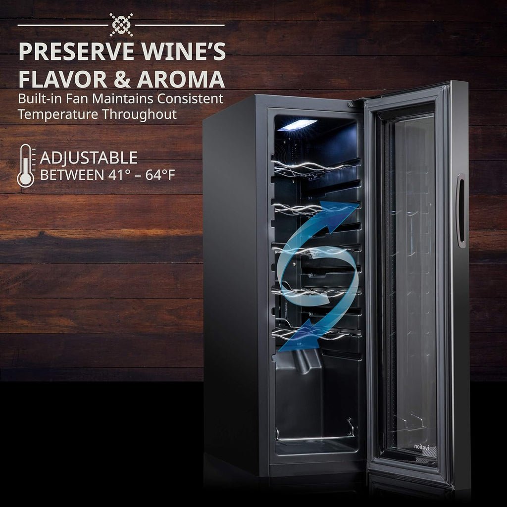 12 Bottle Compressor Wine Cooler Refrigerator with Lock – 41°F–64°F Digital Temperature Control, Freestanding Glass Door, Black