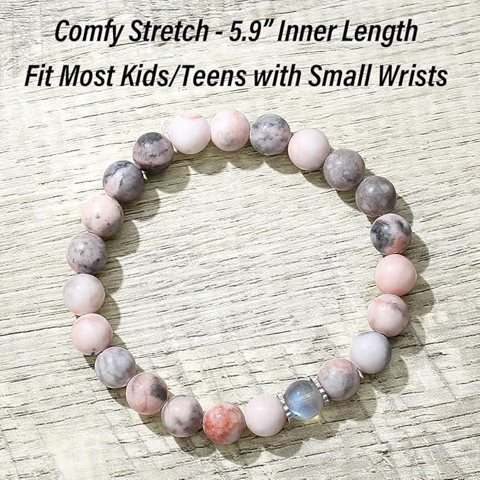 Natural Crystal Beaded Bracelet for Girls Stretch Elastic Bracelet with Message Card Gift for Kids Teens Women
