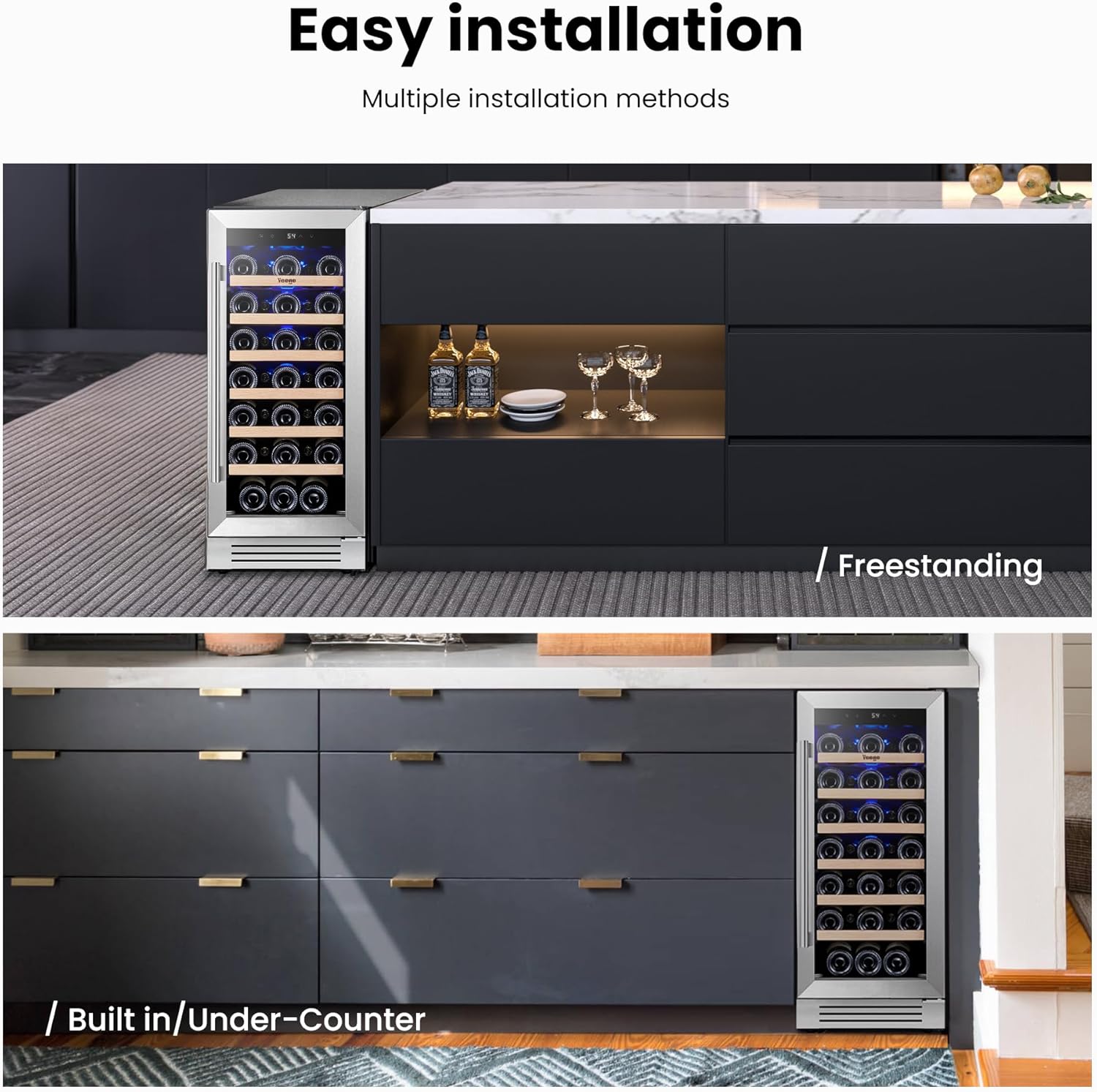 15-Inch 33 Bottle Wine Fridge – 40–65°F Built-In or Freestanding Refrigerator with Glass Door for Wine, Beer, Soda, Home Bar, Office