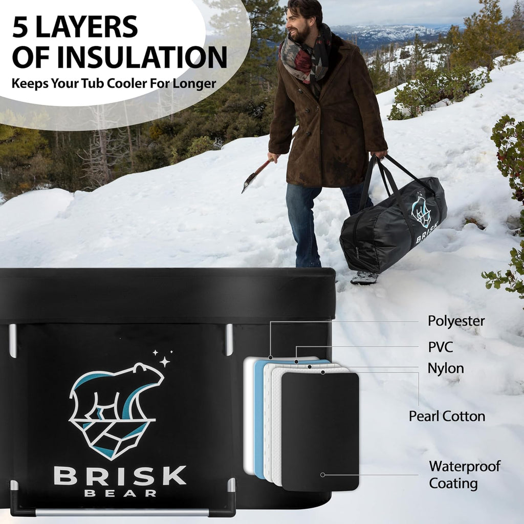 Brisk Bear XL Oval Ice Bath Tub – Extra-Large Cold Plunge for Athletes, Includes Cover, Digital Timer, Recovery & Muscle Soothing, Black
